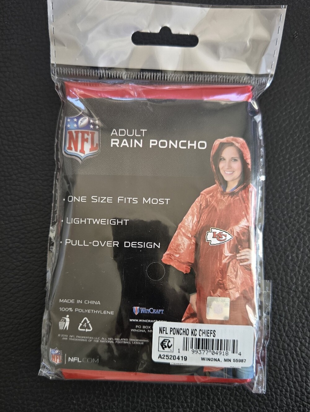 NFL Kansas City Chiefs Red Adult Rain Poncho